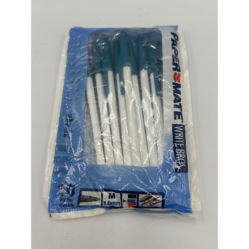 Vintage Paper Mate Write Bros Ballpoint Pens 10 Pack Blue Ink Medium 1.0mm 2001